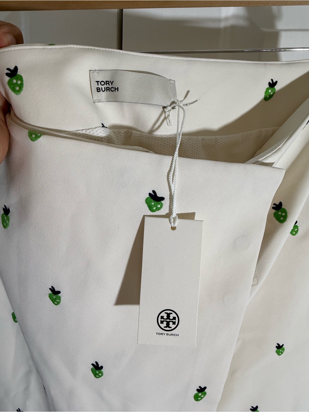 Tory Burch Cream A-Line Skirt with Green Embroidered Accents - Picture 5 of 8